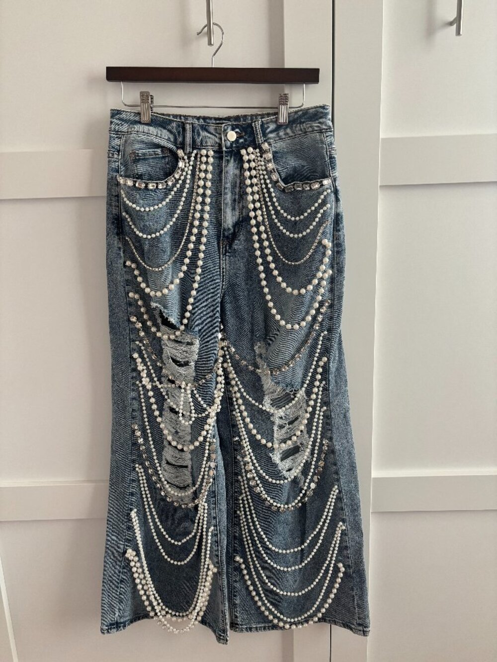 Pearl Embellished Wide Leg Jeans (#107)